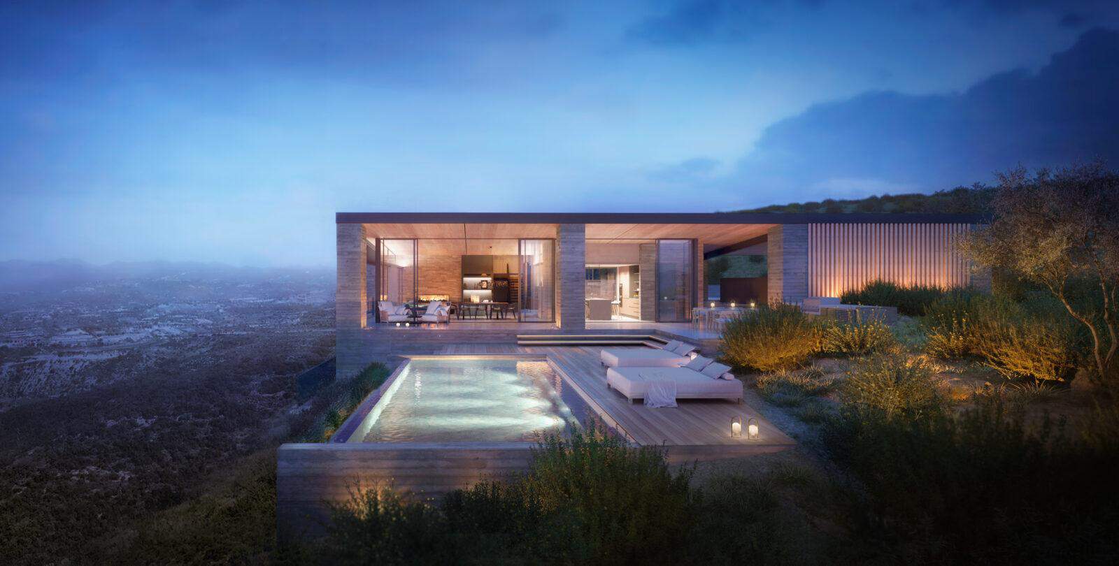 Minthis_CGI_Topos-Alto_evening pool view