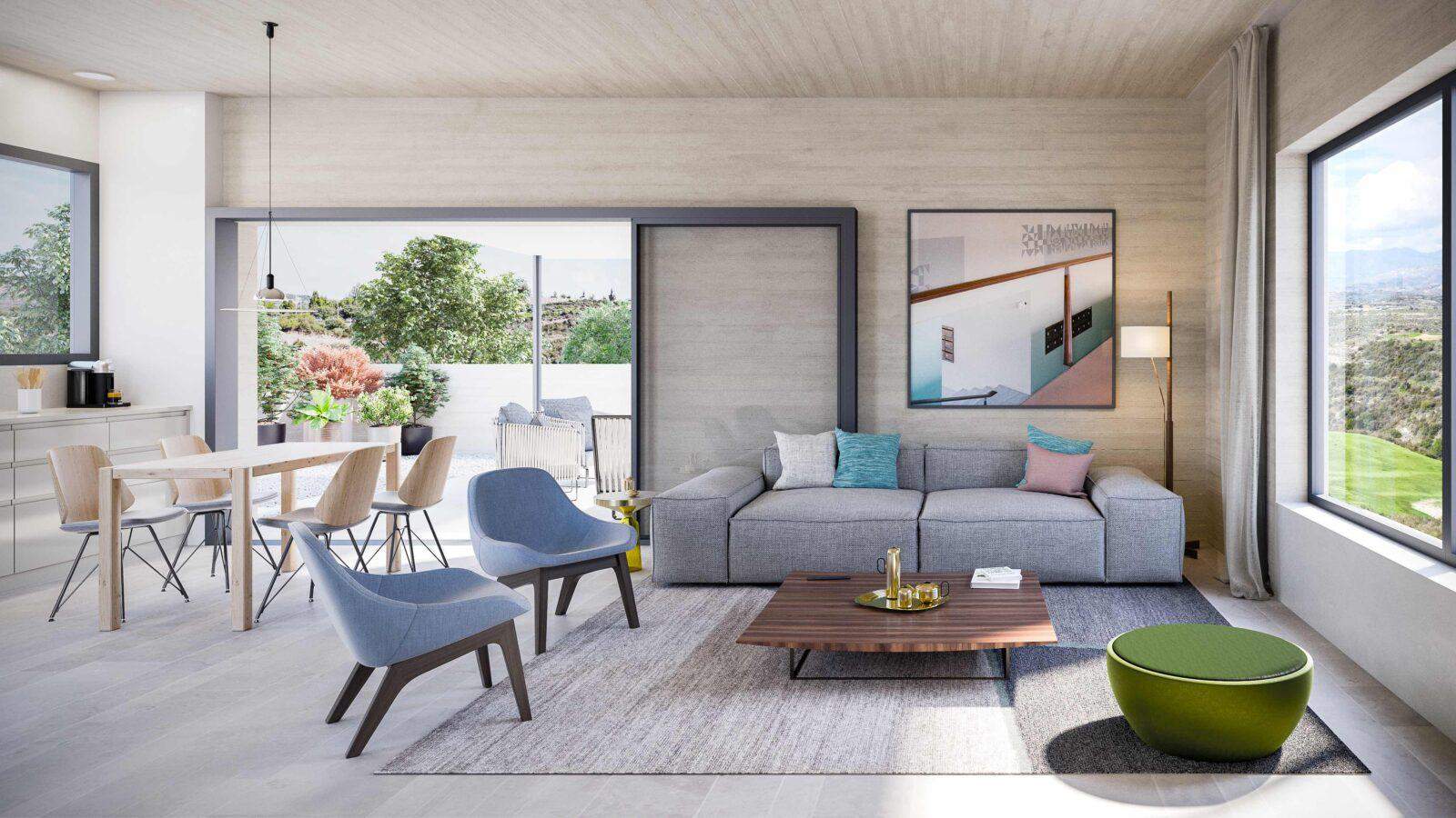 Minthis_CGI_Ezousa Suites_Olea_living area