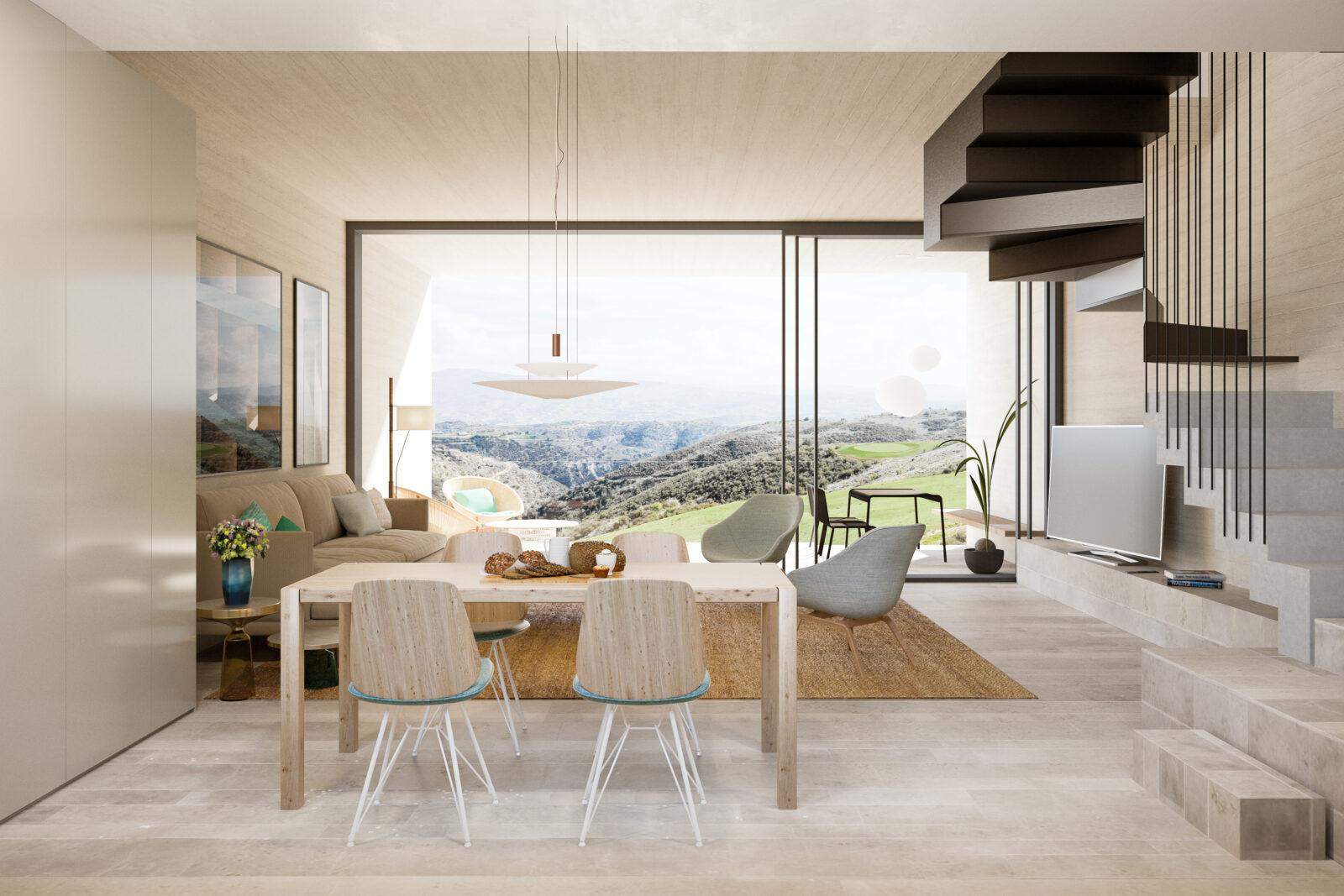 Minthis_CGI_Ezousa Suites_Oleander duplex_living area